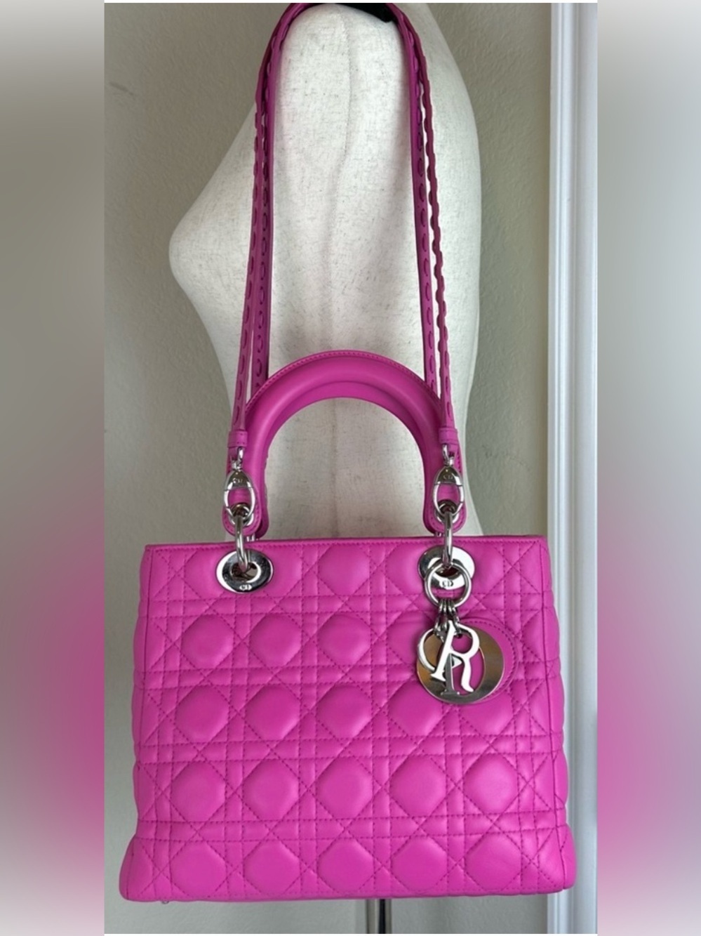 Christian Dior Lady Dior medium pink handbag, VGUC
